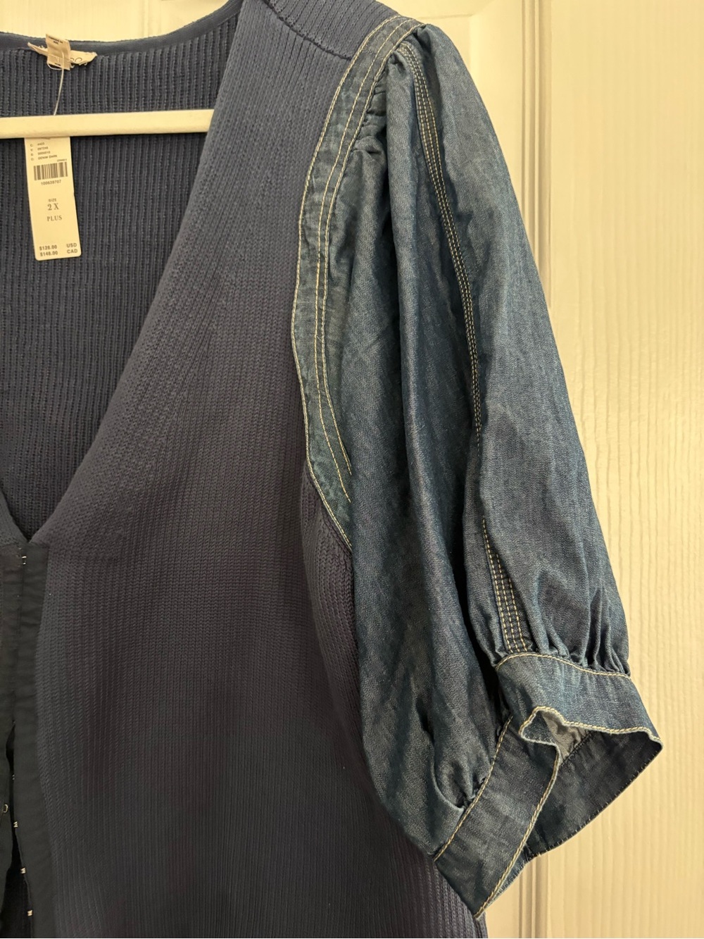 Pilcro by Anthropologie Navy Puff Sleeve V-Neck Knit Top - Picture 2 of 5